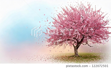Pink cherry blossom tree with falling petals Pink cherry blossom tree with falling petals 122072501