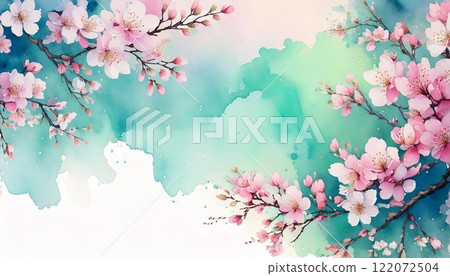 Cherry blossom branches with watercolor background 122072504