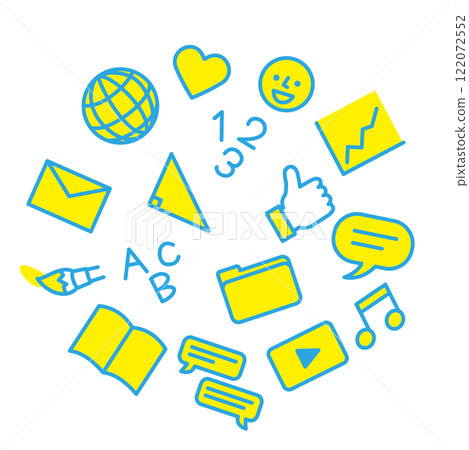 Simple icons for internet software and apps: Yellow, Blue Simple icons for internet software and apps: Yellow, Blue 122072552