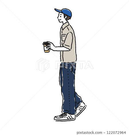 Man walking with takeaway coffee, profile Man walking with takeaway coffee, profile 122072964