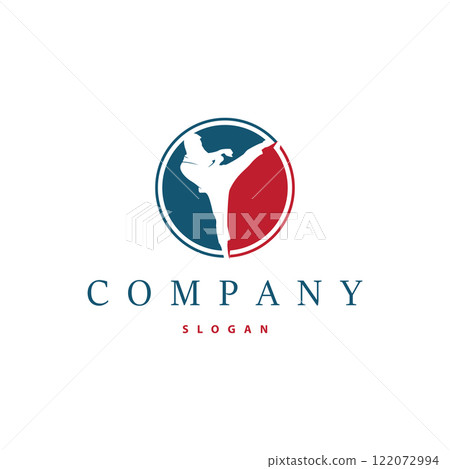 black silhouette design of martial art sport logo taekwondo karate with simple minimalist concept of sports branch template 122072994