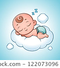 Cute Smiling Baby Sleeping On Cloud 122073096