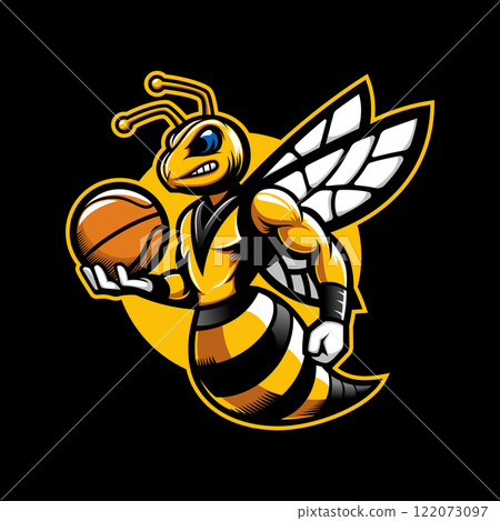 Aggresive Wasp Hornet Basketball Sport Team Mascot Logo 122073097