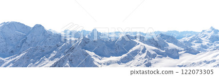 Panorama of winter mountains covered in snow isolated on white background Panorama of winter mountains covered in snow isolated on white background 122073305