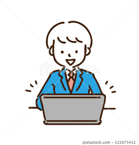 一名男學生使用筆記型電腦的插圖 122073412