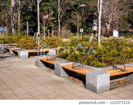 A bench with a partition in the park 122073528