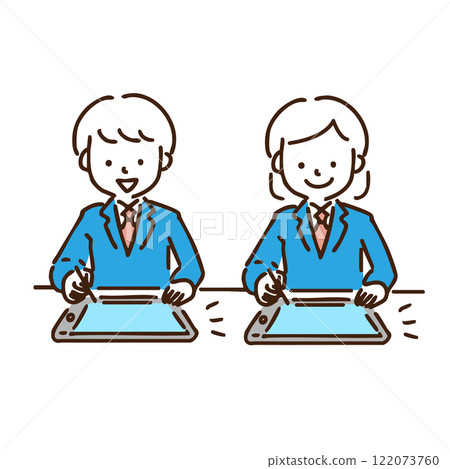 兩位男女學生並排使用平板電腦的插圖 122073760