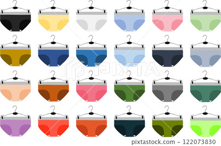 Graphic material illustration set of underwear hung on a hanger 122073830