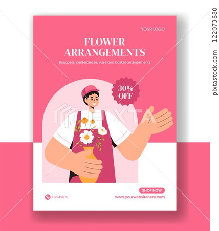 Hand-Drawn Template of a Florist Making Beautiful Bouquets for Vertical Poster 122073880