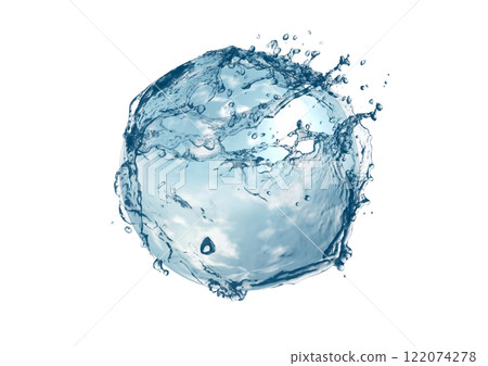 抽象藍色波浪和飛濺的 3d 插圖 122074278