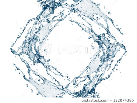 抽象藍色波浪和飛濺的 3d 插圖 122074390
