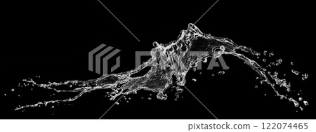 黑色背景上抽象波浪和飛濺的 3d 插圖 122074465