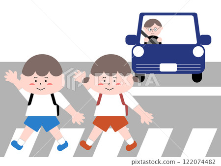 兒童和汽車穿越行人穿越道 兒童和汽車穿越行人穿越道 122074482