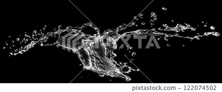 黑色背景上抽象波浪和飛濺的 3d 插圖 122074502