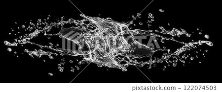 黑色背景上抽象波浪和飛濺的 3d 插圖 黑色背景上抽象波浪和飛濺的 3d 插圖 122074503