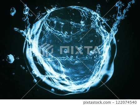 黑色背景上抽象波浪和飛濺的 3d 插圖 黑色背景上抽象波浪和飛濺的 3d 插圖 122074540