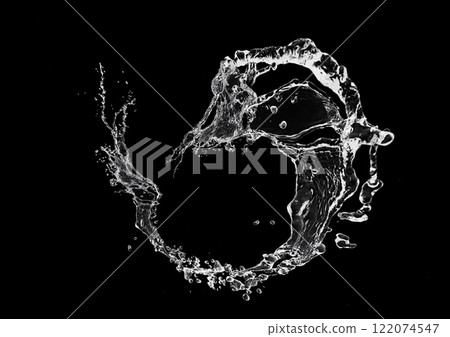 黑色背景上抽象波浪和飛濺的 3d 插圖 122074547