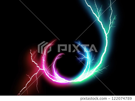 3d illustration of abstract lightning bolt glowing on black background 122074789