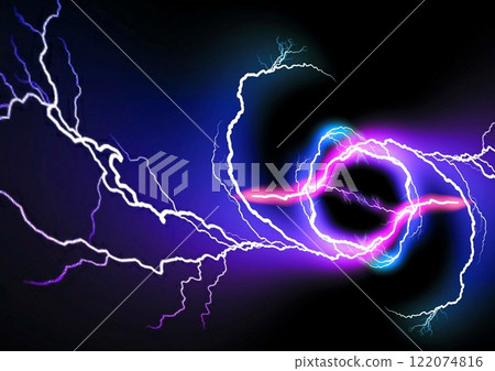 3d illustration of abstract lightning bolt glowing on black background 122074816
