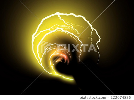 3d illustration of abstract lightning bolt glowing on black background 122074826