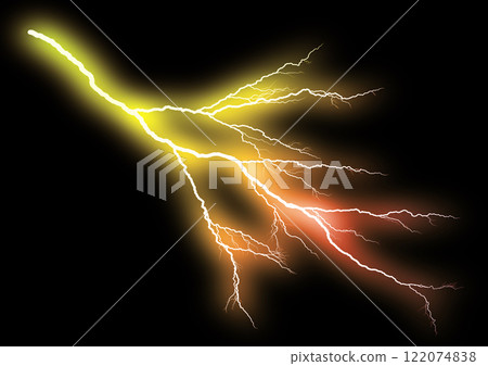 3d illustration of abstract lightning bolt glowing on black background 122074838
