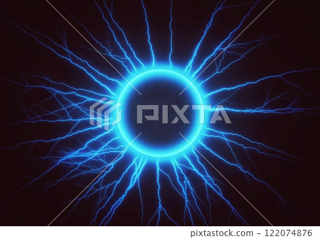 3d illustration of abstract blue light rays on black background 122074876