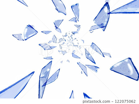 白色背景上飛行玻璃碎片的 3d 插圖 122075062