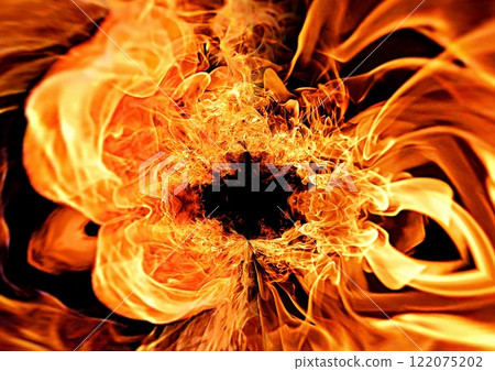 3d illustration of burning fire flames on a black background with text space 3d illustration of burning fire flames on a black background with text space 122075202