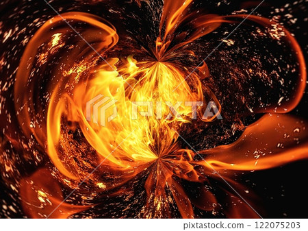 3d illustration of burning fire flames on a black background with text space 122075203