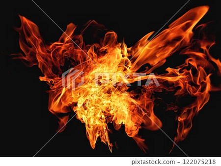 3d illustration of burning fire flames on a black background 3d illustration of burning fire flames on a black background 122075218