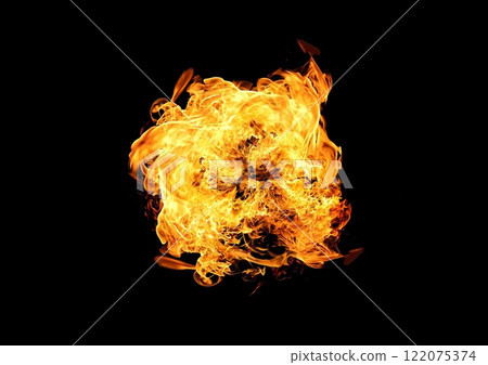 3d illustration of burning fire flames on a black background 122075374