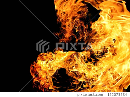 3d illustration of burning fire flames on a black background 122075384