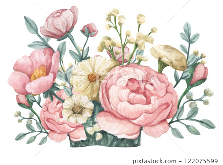 Watercolor floral bouquet set for wedding, stationery, invitations, cards. 122075599