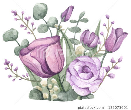 Watercolor floral bouquet set for wedding, stationery, invitations, cards. 122075601