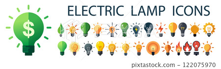 A Diverse Collection of Electric Lamp Icons Tailored for Modern and Stylish Design Use 122075970