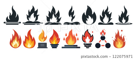 A Comprehensive and Stylized Fire Icon Set Designed Specifically for Graphic Design and Media A Comprehensive and Stylized Fire Icon Set Designed Specifically for Graphic Design and Media 122075971