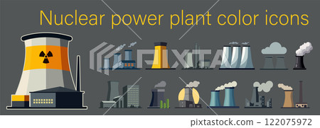Colorful, welldesigned nuclear power plant icons for diverse media uses in the industry 122075972