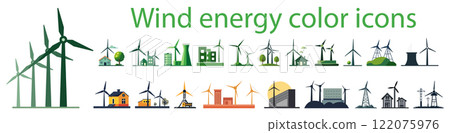 Colorful Icons Representing Wind Energy for an Illustration on Renewable Energy Sources Colorful Icons Representing Wind Energy for an Illustration on Renewable Energy Sources 122075976