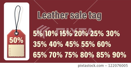 Exciting Discount Sale Tag for Leather Items Featuring a Range of Percentage Discounts Off 122076005