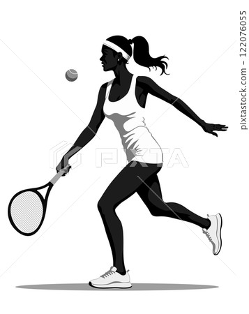 A Dynamic Tennis Player Showcased in Action During an Exciting Match on the Court A Dynamic Tennis Player Showcased in Action During an Exciting Match on the Court 122076055