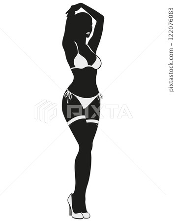 Stylish and Elegant Silhouette Posing Confidently in Chic and Alluring Swimwear Outfit Stylish and Elegant Silhouette Posing Confidently in Chic and Alluring Swimwear Outfit 122076083