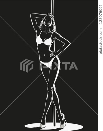 Sexy girl dancing striptease on pole black and white silhouette Sexy girl dancing striptease on pole black and white silhouette 122076095