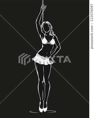 Sexy girl dancing striptease on pole black and white silhouette Sexy girl dancing striptease on pole black and white silhouette 122076097