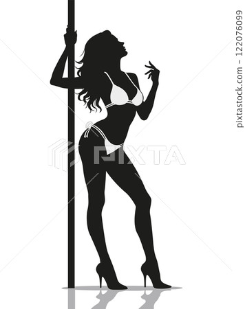 Sexy girl dancing striptease on pole black and white silhouette 122076099
