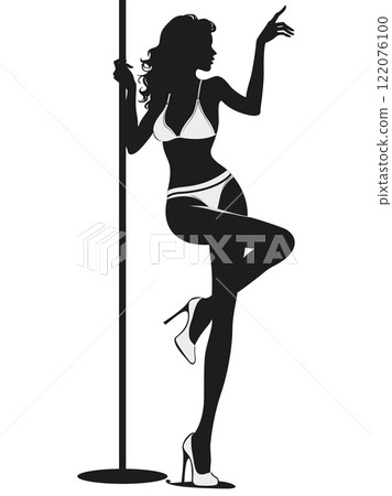 Sexy girl dancing striptease on pole black and white silhouette Sexy girl dancing striptease on pole black and white silhouette 122076100