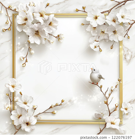 AI-generated item. Frame with sakura flowers and bird on white background. AI-generated item. Frame with sakura flowers and bird on white background. 122076197
