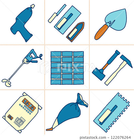 瓷磚施工中使用的各種工具的插圖集 瓷磚施工中使用的各種工具的插圖集 122076264
