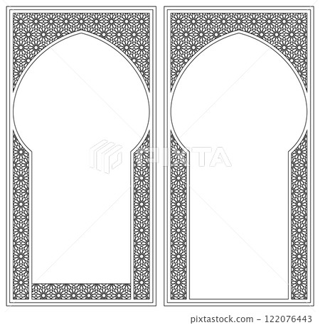 A set of two design elements. Two frames with arabic pattern . A set of two design elements. Two frames with arabic pattern . 122076443