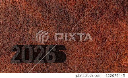The Rusty 2026 on metal plate for Background concept 3d rendering. The Rusty 2026 on metal plate for Background concept 3d rendering. 122076445