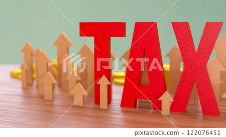 Red tax and arrow up for business concept 3d Rendering. 122076451